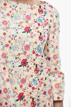 Besticktes Baumwollkleid MEGAN mit 3/4-Ärmeln