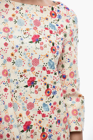 Besticktes Baumwollkleid MEGAN mit 3/4-Ärmeln