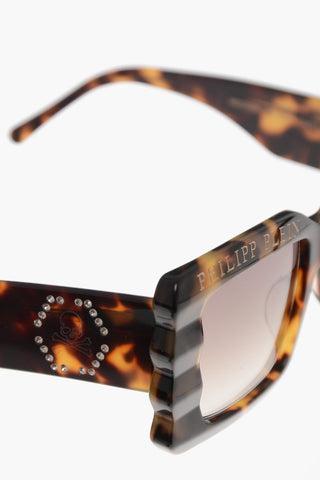 Oversized Sonnenbrille mit Schildpatt-Muster und Strass