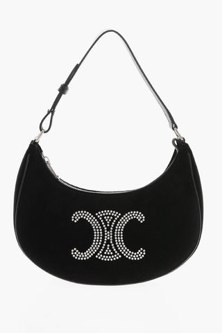 Velour Hobo Bag AVA with Rhinestone Monogram