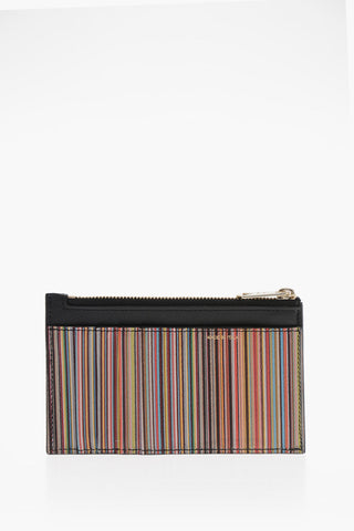 Leather Card Holder with Bayadere Detail