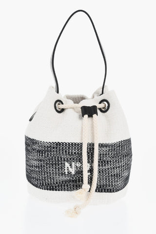 Two-Tone Canvas Bucket Bag with Rope Drawstring