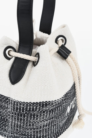 Two-Tone Canvas Bucket Bag with Rope Drawstring