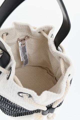 Two-Tone Canvas Bucket Bag with Rope Drawstring