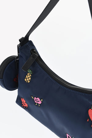 Borsa Hobo in Nylon con Ricami