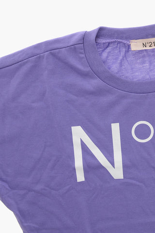 Cropped Rundhals-T-Shirt mit aufgedrucktem Logo
