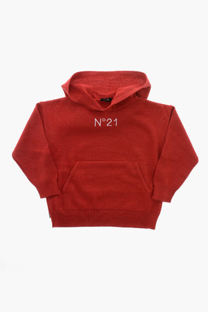 Strick-Hoodie aus Wollmischung mit Jersey-Detail