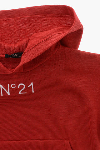 Maglia Hoodie in Misto Lana con Dettaglio in Jersey