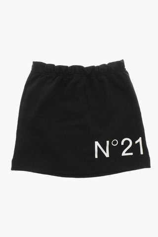 Brushed Cotton Skirt with Printed Logo