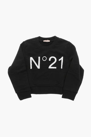 Rundhals-Sweatshirt aus angerauter Baumwolle mit aufgedrucktem Logo
