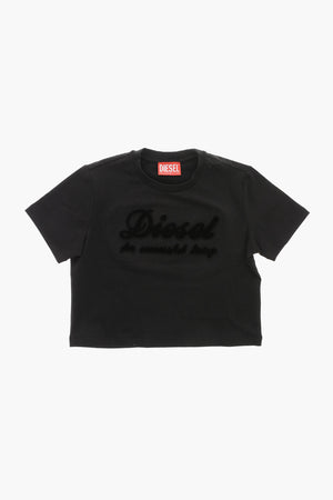 T-Shirt mit Rundhalsausschnitt aus Baumwolle mit flockiertem Logo