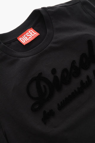 T-Shirt Girocollo in Cotone con Logo Floccato