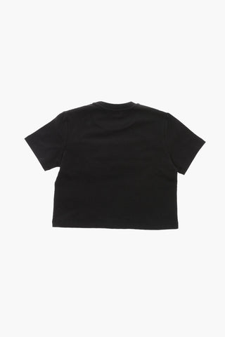 T-Shirt Girocollo in Cotone con Logo Floccato