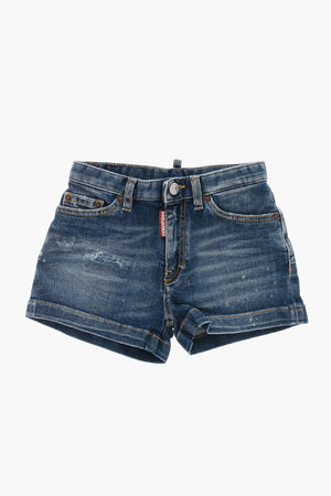 Shorts in Denim con Dettaglio Distressed