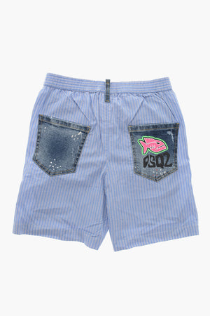 Shorts in Denim e Popeline con Dettagli Distressed