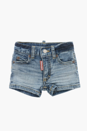 Shorts in Denim Delavè con Passanti