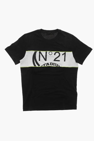 Baumwoll-T-Shirt mit Rundhalsausschnitt und Kontrastband