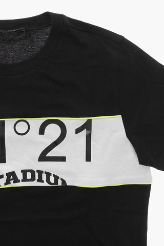 Baumwoll-T-Shirt mit Rundhalsausschnitt und Kontrastband
