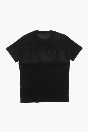T-Shirt Girocollo in Cotone con Banda a Contrasto