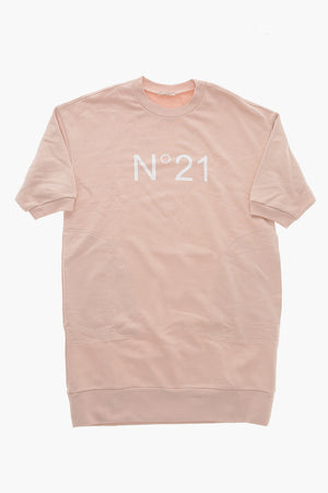Tee-Kleid aus angerauter Baumwolle mit 3/4-Ärmeln und aufgedrucktem Logo