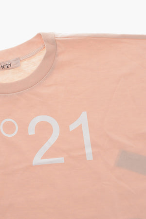 Cropped Rundhals-T-Shirt mit aufgedrucktem Logo