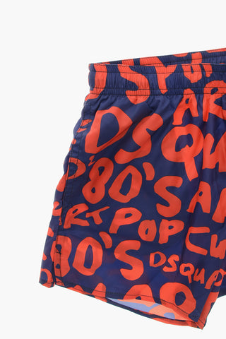 Boxer Swim Trunks with Monogram Motif