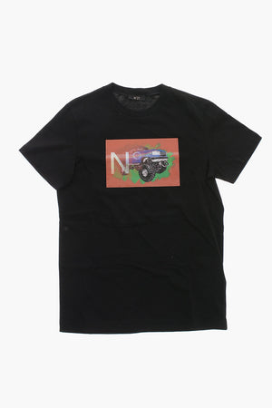 Baumwoll-T-Shirt mit Rundhalsausschnitt und reflektierendem Patch