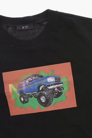 Baumwoll-T-Shirt mit Rundhalsausschnitt und reflektierendem Patch