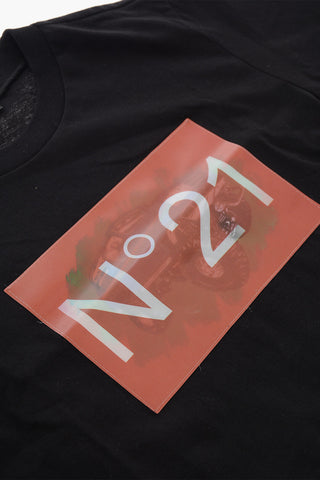 Baumwoll-T-Shirt mit Rundhalsausschnitt und reflektierendem Patch