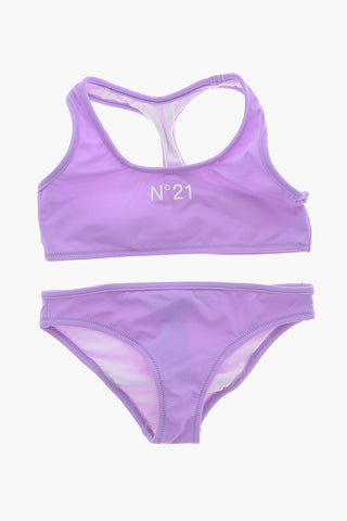 Bikini-Set aus Stretchstoff mit aufgedrucktem Logo