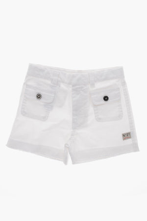 Cotton Shorts With Jeweled Buttons