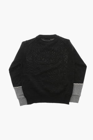 Rundhalspullover aus Wollmischung mit Jacquard-Logo