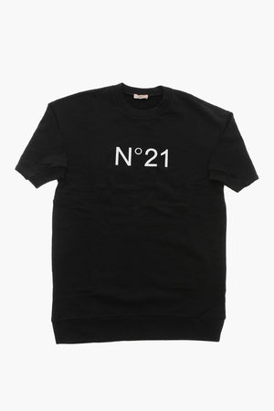 Tee-Kleid aus gebürsteter Baumwolle mit 3/4-Ärmeln und aufgedrucktem Logo