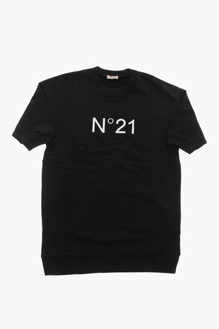 Tee-Kleid aus gebürsteter Baumwolle mit 3/4-Ärmeln und aufgedrucktem Logo