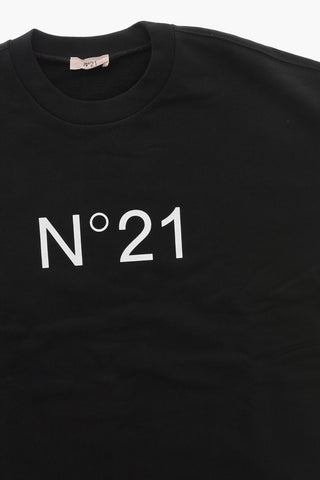 Tee-Kleid aus gebürsteter Baumwolle mit 3/4-Ärmeln und aufgedrucktem Logo