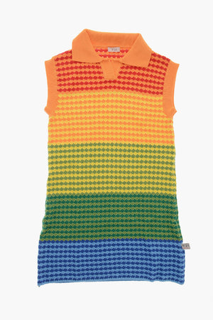 Polo-Kleid aus Baumwollstrick mit Rainbow-Muster