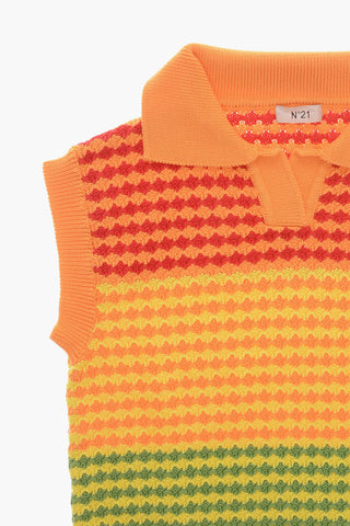 Polo-Kleid aus Baumwollstrick mit Rainbow-Muster