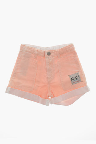 Shorts in Cotone Spalmato con Risvolti