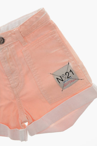 Shorts in Cotone Spalmato con Risvolti