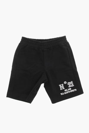 Brushed Cotton Shorts with Printed Logo