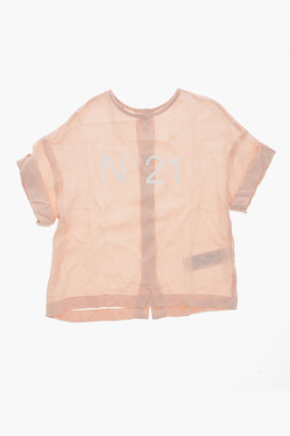 Chiffon-Bluse mit kurzen Ärmeln und hinterer Knopfleiste