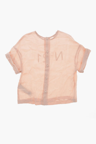 Chiffon-Bluse mit kurzen Ärmeln und hinterer Knopfleiste