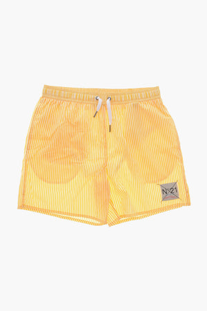 Nylon Boxer Swim Trunks With Awning Stripes