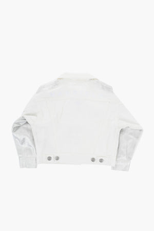 MM6 메탈릭 효과 데님 재킷 로고 버튼