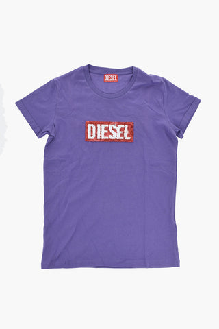 T-Shirt Girocollo TJEKI in Tinta Unita con Logo in Paillettes