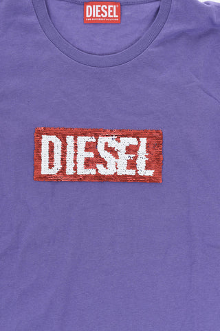 T-Shirt Girocollo TJEKI in Tinta Unita con Logo in Paillettes