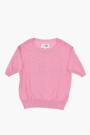 MM6 Cotton-Blend Crewneck Sweater with Tone-on-Tone Logo