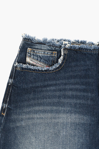 Trapezrock GEALBU-S2-J aus Denim mit Fransen am Saum