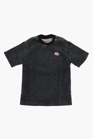 Crewneck-T-Shirt TBIGGOR-NE-OVER JJJ aus Denim-Stretch mit Allover-Logo
