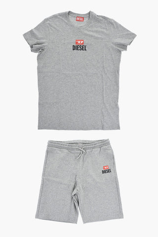 Solid-Colored T-Shirt and Shorts Set with Printed Logo